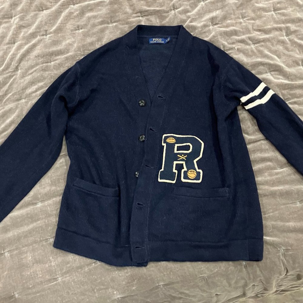 Ralph Lauren Navy Letterman Cardigan